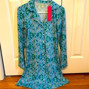 NWT lilly pulitzer chilton pj nightshirt bon bon blue leapin leopards xs